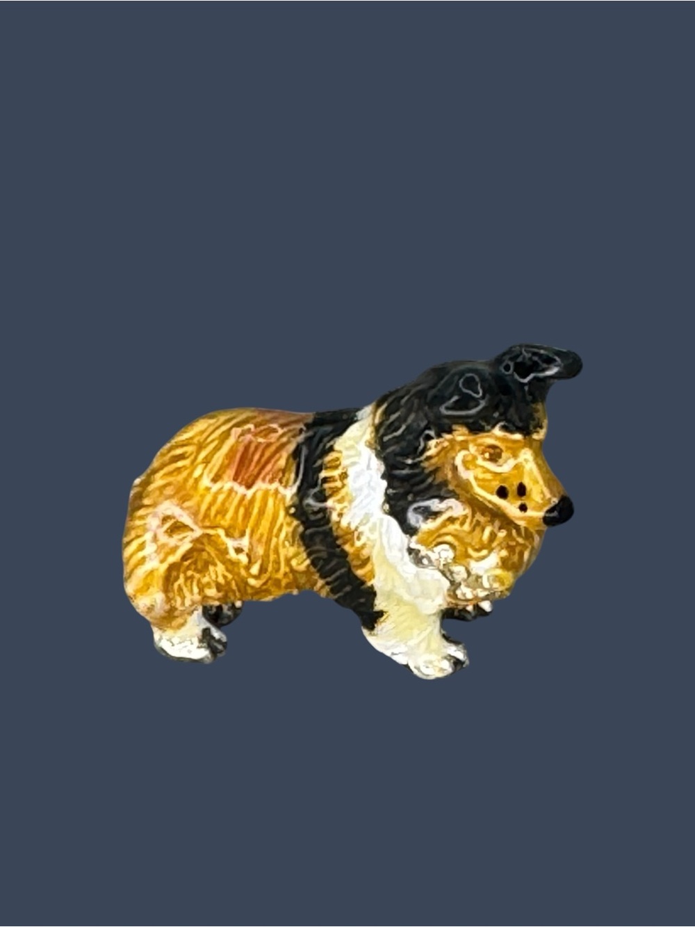 Vintage Signed BEST Collie Sheltie Dog Brooch Pendant Enamel Rhinestone Silver T